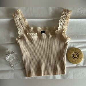 SHEIN Cream Lace Ribbed Camisole cell sz:xs